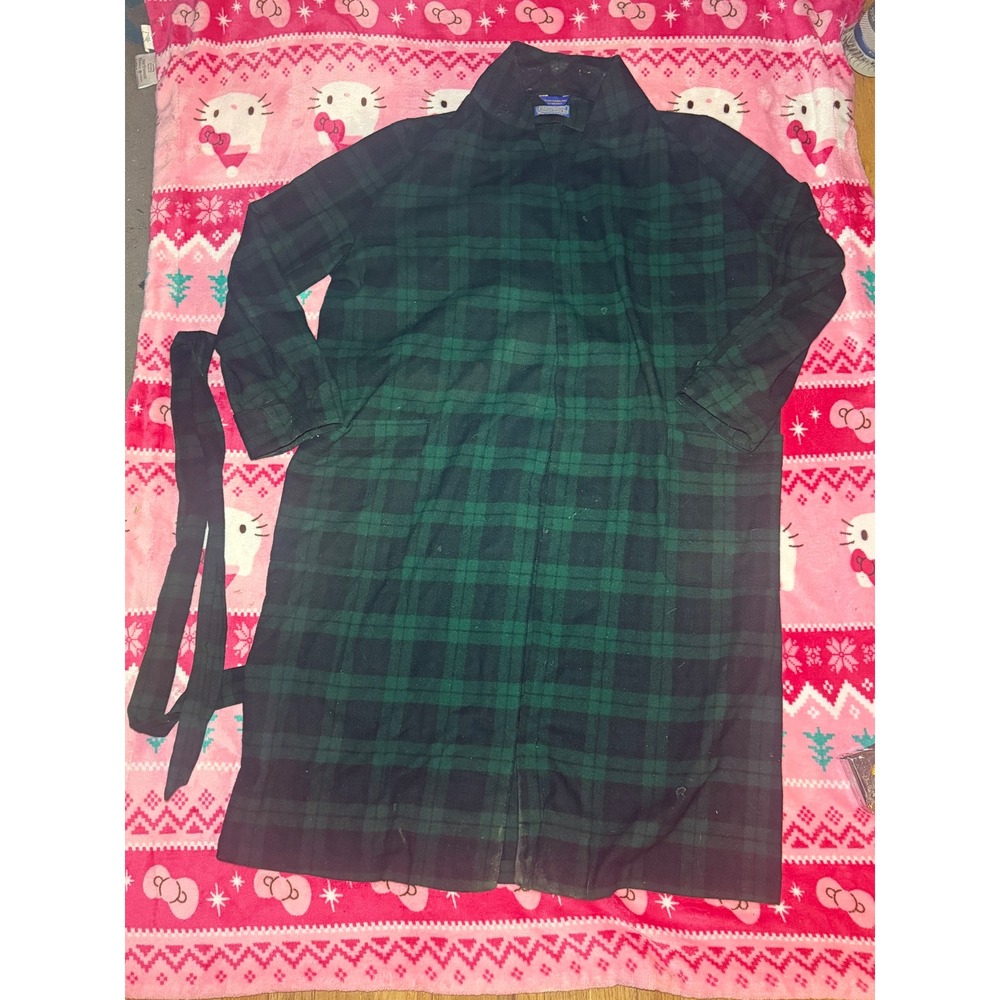 Vintage Pendleton Black Plaid Wool Robe Mens Medium Frederick & Nelson USA FLAW